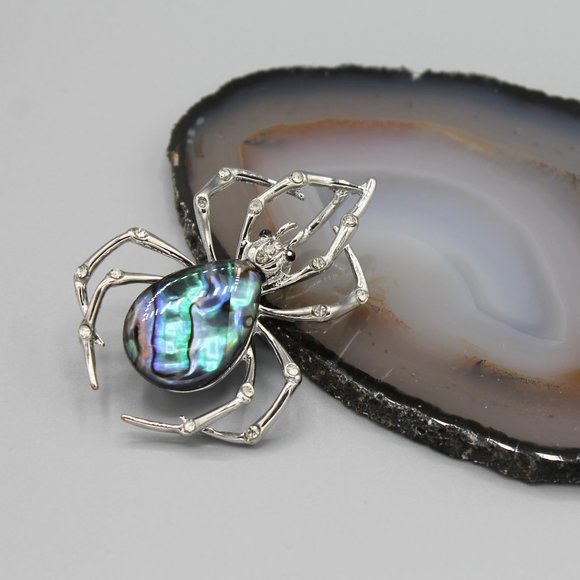 Spider pin brooch silver tone shell new - Picture 2 of 6